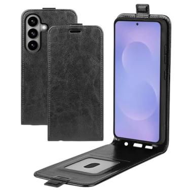 Imagem de Capa para Samsung Galaxy S26, capa de telefone flip vertical fina de couro PU capa protetora com fecho magnético com compartimento para cartão (preto)