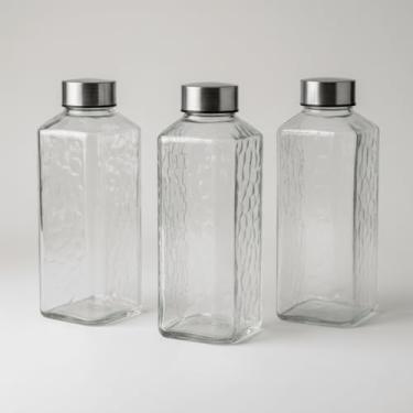 Imagem de Trio De Garrafas De Vidro Transparente Para Armazenar E Servir Água Suco Detox Com Vedação Superior Cozinha Elegante (Effect)