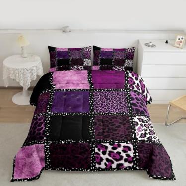 Imagem de Erosebridal Conjunto de cama King com estampa de leopardo rosa para crianças, adolescentes e adultos, conjunto de cama com textura de pele de animal, edredom geométrico, colcha de fazenda, decoração