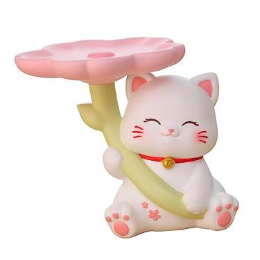 Imagem de Naroote Bandeja de Armazenamento de Estátua de Gato, Base Estável, Escultura Fofa Multifuncional para Decoração de Entrada, Material de Resina