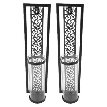 Imagem de Zerodis Suporte de Vela Montado na Parede Arandelas de Metal Oco Suporte de Vela Com Tampa de Vidro Decorações de Arte de Parede de Fazenda Rústica para Sala de Estar Sala de Jantar Montado na (Preto)