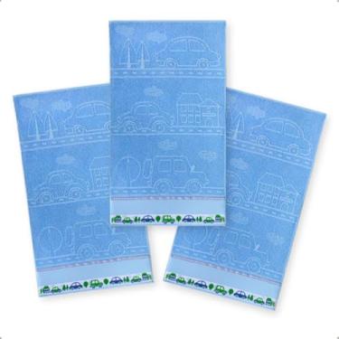 Imagem de Kit 3 Toalha Lavabo Infantil Jaquard Com Barra Pinte e Borde (Azul Carrinho)