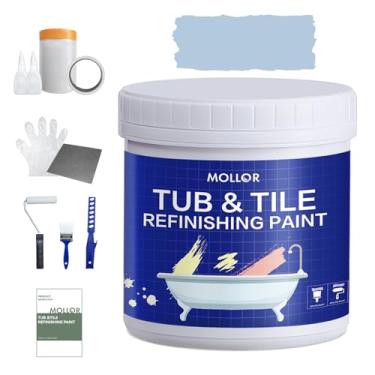 Imagem de Mollor Kit de retoque de banheira e azulejo com ferramentas, tinta de azulejo branco de 1000 ml à base de água e baixo odor, tinta de banheira DIY, fácil de usar para banheiro, cozinha, porcelana