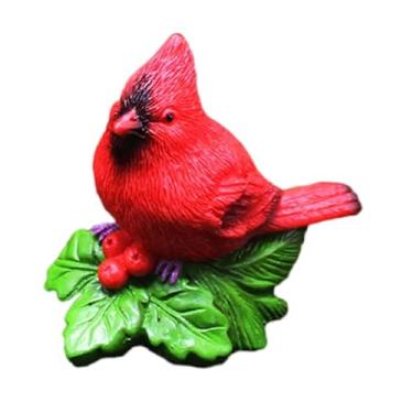 Imagem de ShengQuanHao Estatueta de Pássaro, Escultura em Miniatura, Enfeite para árvore de Natal, Estátua de Pássaro Vermelho para Jardim, Terraço, Escritório, 1 Unidade