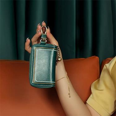 Imagem de Porta-chaves de carro de camada dupla verde masculina feminina de couro universal mini multifuncional