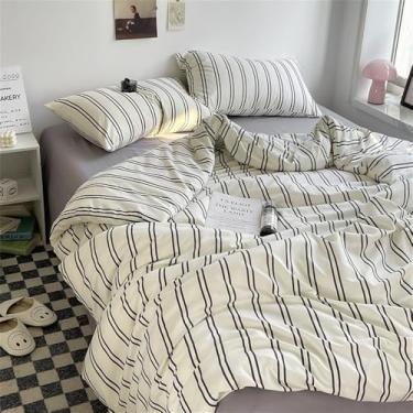 Imagem de XLCZMYL Conjunto de roupa de cama de estilo simples, adequado para a pele, fronha, conjunto de roupa de cama escovada solteiro/casal/queen/king size, 03, solteiro 3 peças