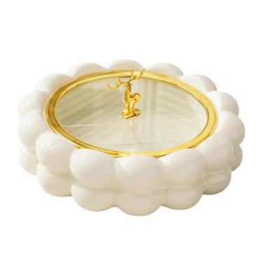 Imagem de Bandeja giratória para servir lanches com tampa, pratos de cerâmica divididos de 30 cm, prato de aperitivo redondo com 4 compartimentos, prato organizador removível de frutas secas branco 4