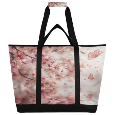 Imagem de STAYTOP Bolsa térmica grande, com árvore de cerejeira, dobrável, reutilizável, para cozinha, lancheira, à prova de vazamento, para compras, comida, viagem, praia, acampamento