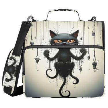 Imagem de xigua Fichário de gato preto com alça de ombro e alça para transporte fácil, fichário de 3 anéis de 3 cm para escola, painel de expansão e arquivo expansível