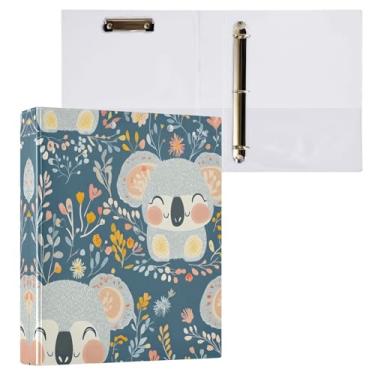 Imagem de Qilmy Organizador de fichário redondo de desenho coala, fichário de 3 anéis com prancheta (carta A4), fichário fofo para material de escritório escolar 106