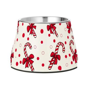Imagem de Burbuja Tigela de ração de aço inoxidável para cães Candy Cane para comida e água, antiderrapante para cães médios e gatos, 590 ml