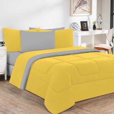 Imagem de Kit Edredom Malha 100% Algodão Gran Moratta 3 Peças Casal - Amarelo/Cinza