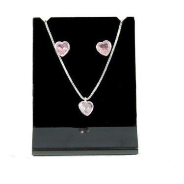 Imagem de Colar E Brinco Prata 925 Ponto Luz Coração Rosa