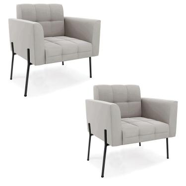 Imagem de Poltrona Pé De Ferro Preto Para Sala Kit 2 Elisa Veludo D03 - D'rossi Cor Cinza