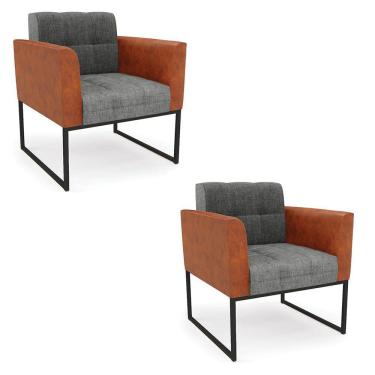 Imagem de Poltrona Base Industrial Preto Kit 2 Elisa Nozes-linho Grafite A26 D03 - D'rossi