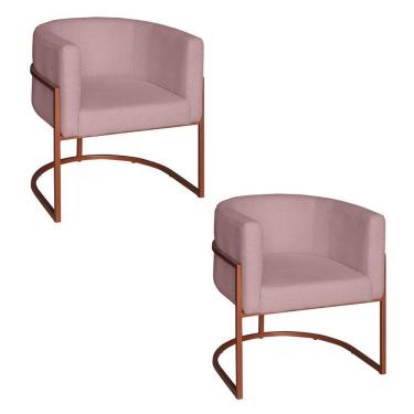 Imagem de Poltrona Base Industrial Bronze Kit 2 Lety Veludo S05 - D'rossi Cor Rose