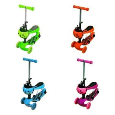 Imagem de Patinete Rosa Andador Infantil 3 Rodas C/Luz Led Assento E Cesto