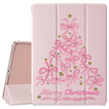 Imagem de VibrantFruitique Linda capa de Natal para iPad (A16) 11ª geração 2025 11 polegadas/10ª geração 2022 10,9 polegadas capa de árvore de Natal com laço rosa, porta-lápis, traseira de TPU macio