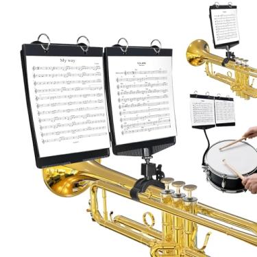 Imagem de Lira de marcha para trompete 2 em 1 ajustável para trompete e tarola para banda de marcha com pasta flip, inclui 10 capas de recarga, para trompete, clarinete, trombone, tarola