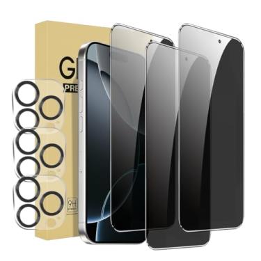 Imagem de Pacote com 3 protetores de tela de privacidade para iPhone 15 Pro [6,1 polegadas] + 3 protetores de lente de câmera com moldura de instalação, compatível com ilha dinâmica, vidro temperado privado