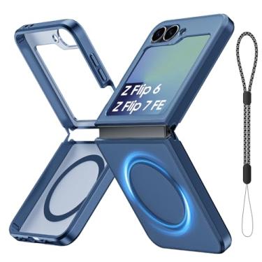 Imagem de Capa magnética para Galaxy Z Flip 7 FE/Galaxy Z Flip 6, compatível com MagSafe [sem protetor de tela] Capa de telefone fina translúcida fosca à prova de choque para Samsung Flip7 FE/ Flip6 (azul royal