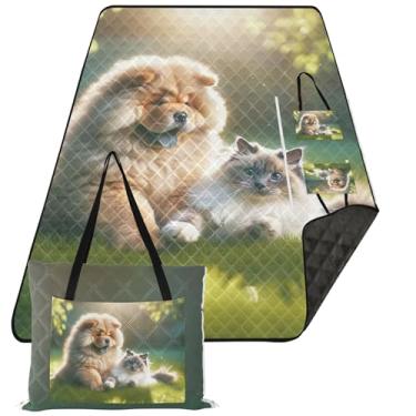 Imagem de TSENQUE Chow Chow Cobertor de areia para cachorro fofo gato para praia tapete grande à prova de areia cobertor de piquenique bonito cobertor externo para grama 203 cm x 152 cm