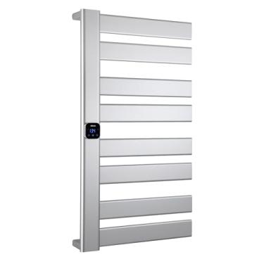 Imagem de HSTRUKT Aquecedor de toalhas, toalheiro aquecido com temporizador integrado e controle de temperatura, com fio rígido (fiação esquerda)/Toalheiro de parede plug-in de alumínio, 48 cm L x 88 cm A