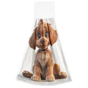 Imagem de Conjunto de 2 toalhas de prato para pendurar no outono de cachorro de desenho animado, altamente absorvente, conjunto de 2, itens essenciais de cozinha decorativos 46 x 35 cm