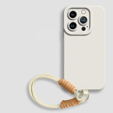 Imagem de Capa de silicone líquido para iPhone 16E 14 15 16 Plus 12 11 13 Pro Max Mini X XR XS MAX, alça de pulso e capa macia, branca, para iPhone 13