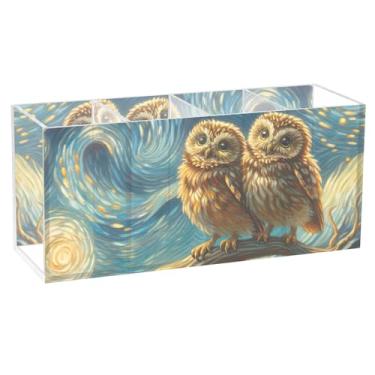 Imagem de TSENQUE Porta-lápis de acrílico personalizado para arte de mesa, corujas, noite estrelada, floral, caneta, caneta, caneta, caneta, caneta, papelaria, organizador de arte decorativo, material de