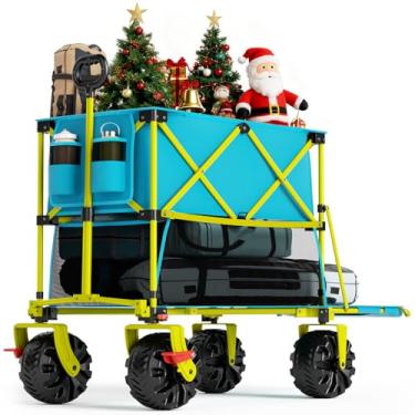 Imagem de Old Bahama Bay Carroça de praia dobrável de dois andares 400L com freios, carrinho de praia dobrável com deck extra longo de 137 cm, carta de vagões resistentes de 204 kg com rodas grandes para todos