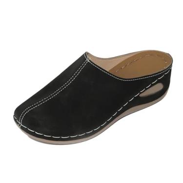 Imagem de Sandálias femininas de salto anabela, bico fechado, uma tira, plataforma, casual, sem cadarço para o outono, Preto, 35