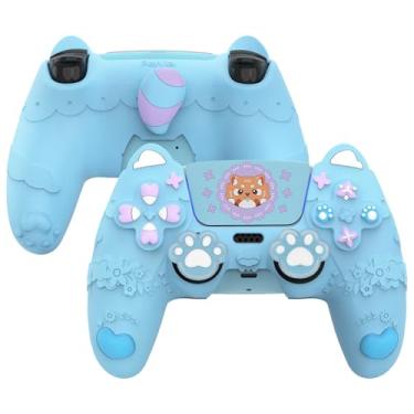 Imagem de PlayVital Linda capa de silicone Spring Lesser Panda para controle ps5 com tampa de joystick e adesivo, película antiaderência, à prova de choque, compatível com estação de carregamento, azul celeste
