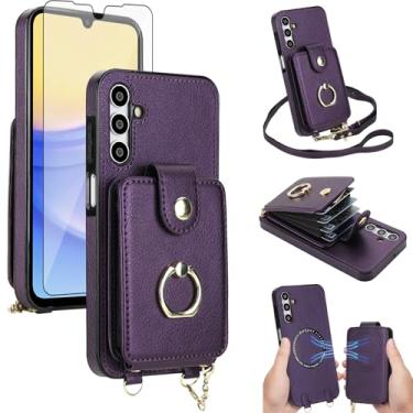 Imagem de Capa de telefone para Samsung Galaxy A15 5G/4G capa carteira destacável e protetor de tela anel com suporte transversal alça de cordão compatível com bloqueio MagSafe RFID A 15 G5 15A para mulheres
