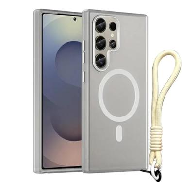 Imagem de Capa de celular com alça de pulso fosca Candy para Samsung Galaxy S25 S24 Ultra Plus S24 FE, capa magnética à prova de choque, branca, para S24 Plus