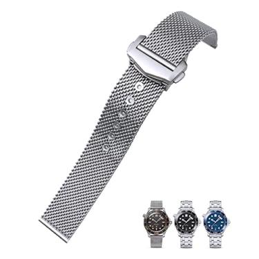 Imagem de KGFCE Pulseira de relógio de aço inoxidável de 20 mm para Omega 007 James Bond Seamaster Diver 300 prata sólida fivela de implantação, 20mm, Ágata