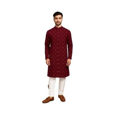 Imagem de Camisa Masculina De Estilo Étnico, Manga Longa, Ajuste Slim, Gola Alta