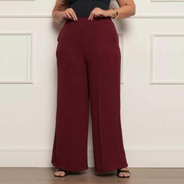 Imagem de Calça Social Plus Size Pantalona Não Amassa Duna Com Forro e Bolso Tec