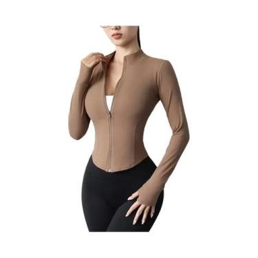 Imagem de Jaqueta Esportiva Feminina De Secagem Rápida Para Yoga Com Zíper, Top 