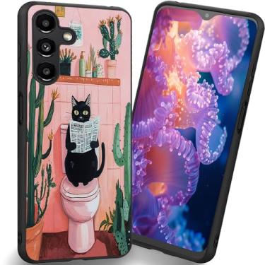 Imagem de RUUHLJLET Projetada para Samsung Galaxy A17 5G de 6,7 polegadas, capa fosca macia oferece proteção total (cacto de jornal gato preto)