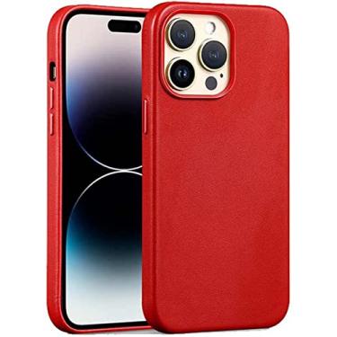 Imagem de MAALYA Capa de telefone traseira de couro premium, para Apple iPhone 14 Plus 2022 à prova de choque resistente a arranhões [carregamento magnético sem fio] capa de proteção (cor: vermelho)