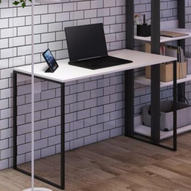 Imagem de Mesa de Escritório Moderna, Estrutura em Metal Preto, Design Minimalista, para Home Office e Estudo (Branco)