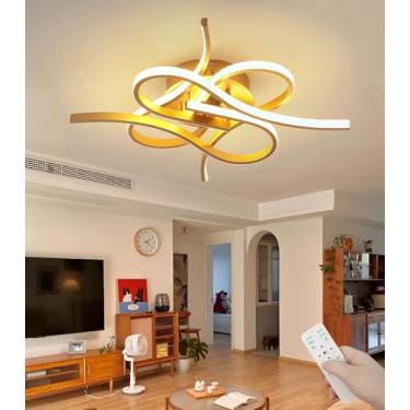 Imagem de Luminária de teto LED moderna com design criativo, semi-embutida, para sala de estar, com controle remoto e intensidade de luz ajustável. Ideal para quarto, sala de jantar, cozinha e corredo