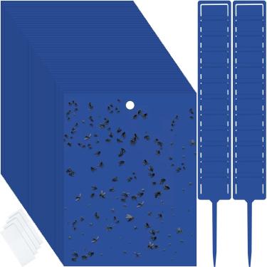 Imagem de 100 armadilhas adesivas para mosquitos, armadilhas adesivas de dupla face para moscas de frutas para plantas internas e externas com laços torcidos e suportes de plástico para insetos de plantas