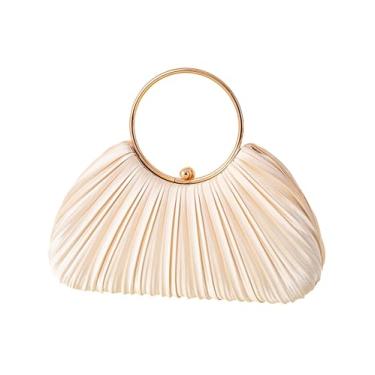 Imagem de Zeflows Bolsa feminina de cetim plissada elegante clutch com corrente destacável para festa de casamento e formatura, Champanhe