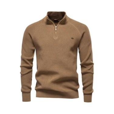 Imagem de Cardigan De Algodão Com Zíper Para Homens, Gola Alta, Quente, Casual, 