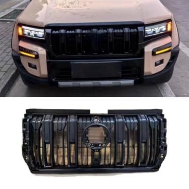 Imagem de Grade decorativa para para-choques de carro, kit de carroceria, grade de corrida, grade de para-choque frontal compatível com Prado 2024+ parte externa (preto)