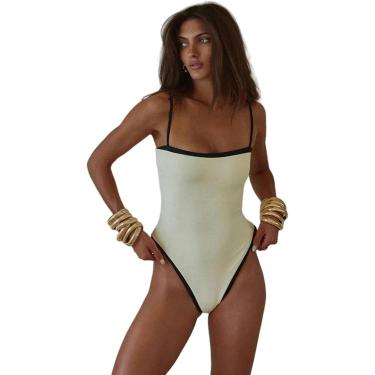 Imagem de Maiôs Para Mulheres Maiô One Piece Biquíni Feminino Patchwork Feminino, Beige, S