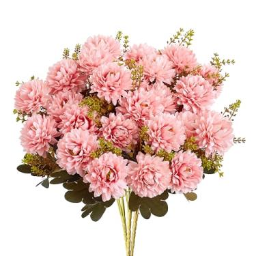 Imagem de XIANNVXI Flor rosa, crisântemo, bola artificial, 2 peças, 18 cabeças, flores artificiais, buquê de crisântemos de seda rosa com arranjos de hastes para decoração de casa, ambientes internos e externos