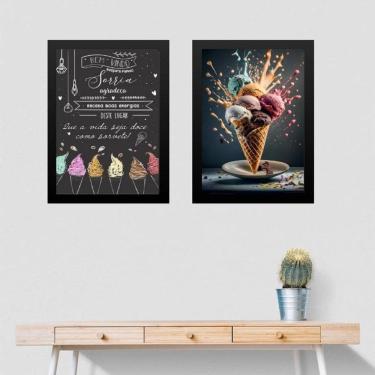 Imagem de Kit 2 Quadros Para Decorar Sorveteria 45X34Cm - Com Vidro